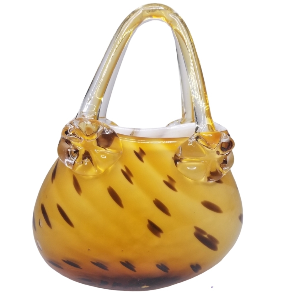 Hand Blown Gold Amber Glass Art Animal Leopard Print Handbag African Safari